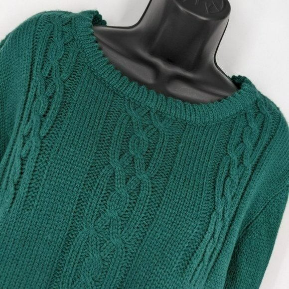 Mags & Pye Sweater OS Hunter Green Oversized Loose Fit Cable Knit Open Back Crop - Picture 4 of 13